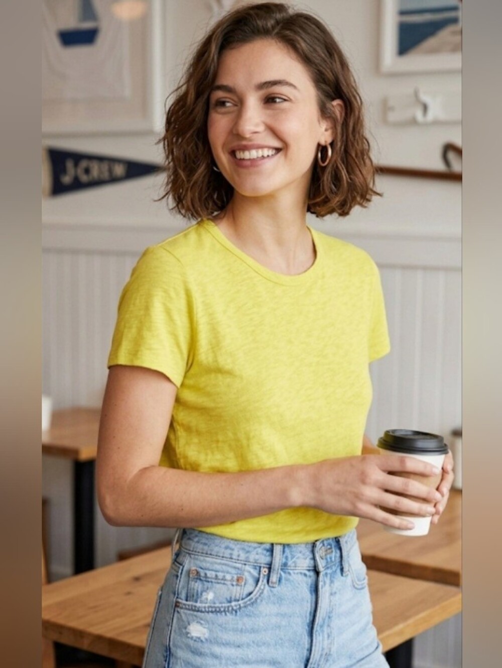 J. Crew Bright Neon Yellow Studio T-Shirt 100% Cotton - Like NEW!